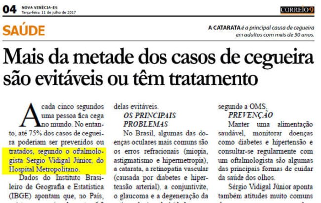 Mais da metade dos casos de cegueira são evitáveis ou tem tratamento Mais da metade dos casos de cegueira são evitáveis ou tem tratamento